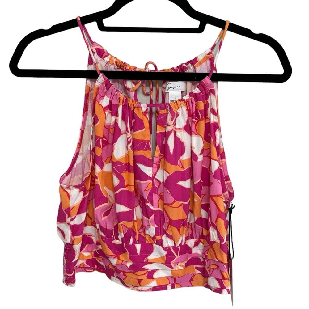 NEW Japna Multicolor Floral Cropped Tie Neck Blouse 100% Viscose - Size L